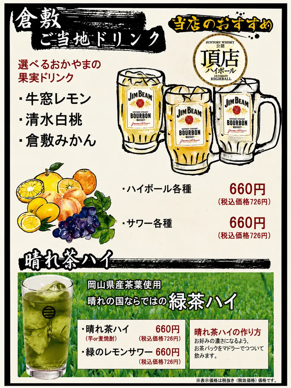 倉敷ご当地ドリンクのメニュー表